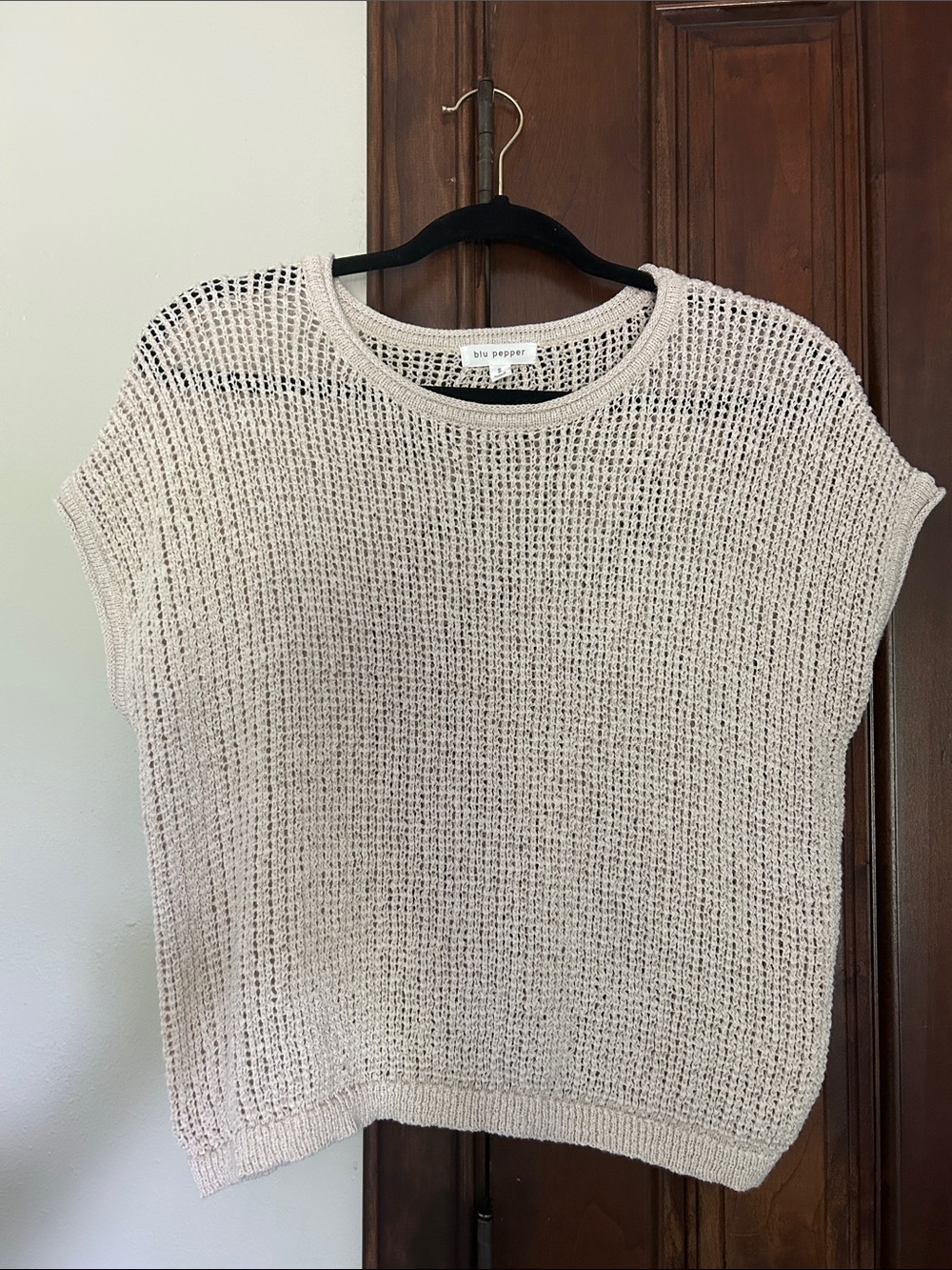 BLU PEPPER Cream Open-Weave Crew Neck Sweater Top
